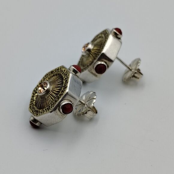 Mars & Valentine Echo Of The Dreamer Sterling 925 Gemstone Two Tone Earrings - Picture 6 of 16